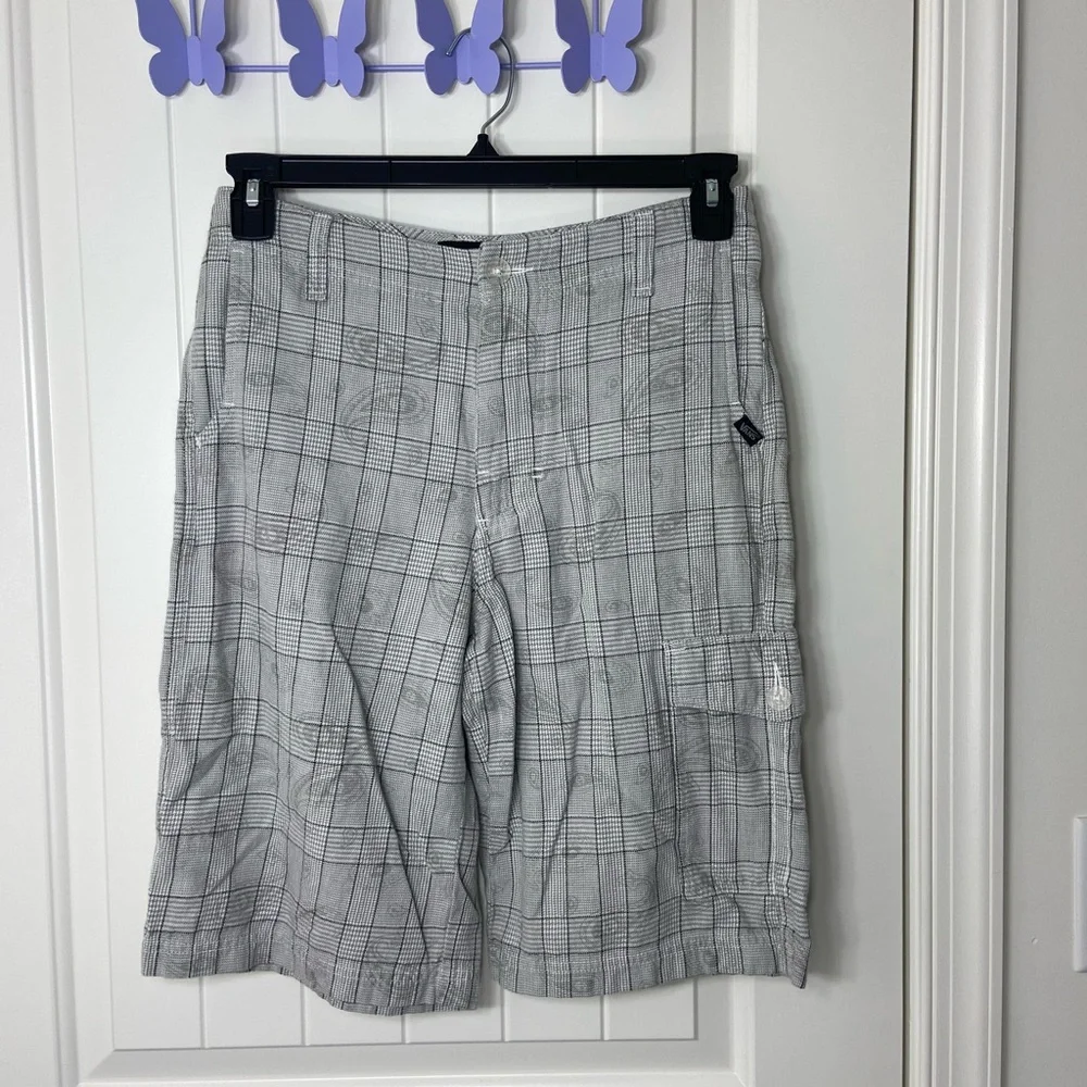 VANS men’s gray black white plaid paisley multi pocket lightweight‎ shorts 28